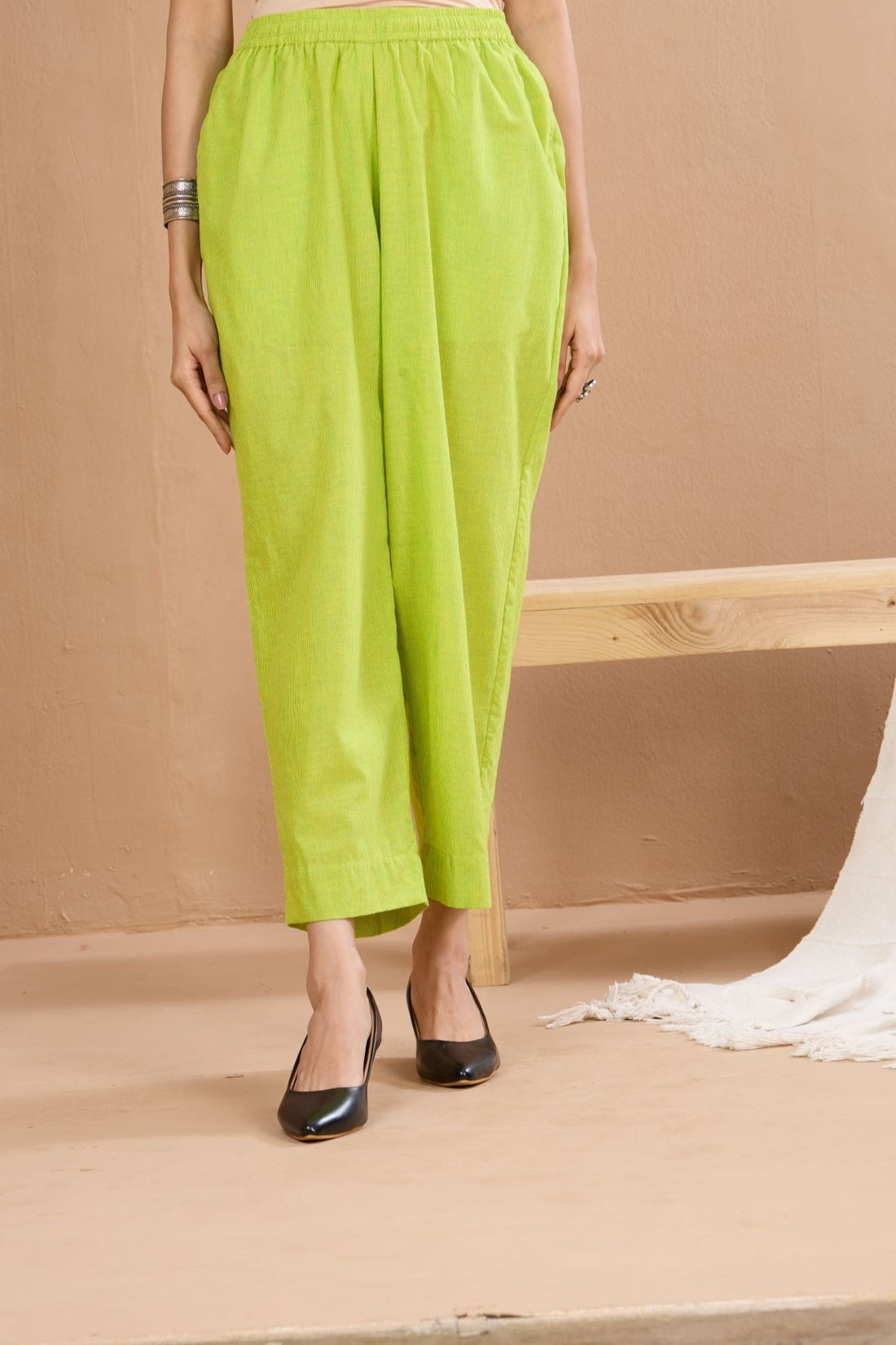 comfort fit ankle length narrow pants  - lime green