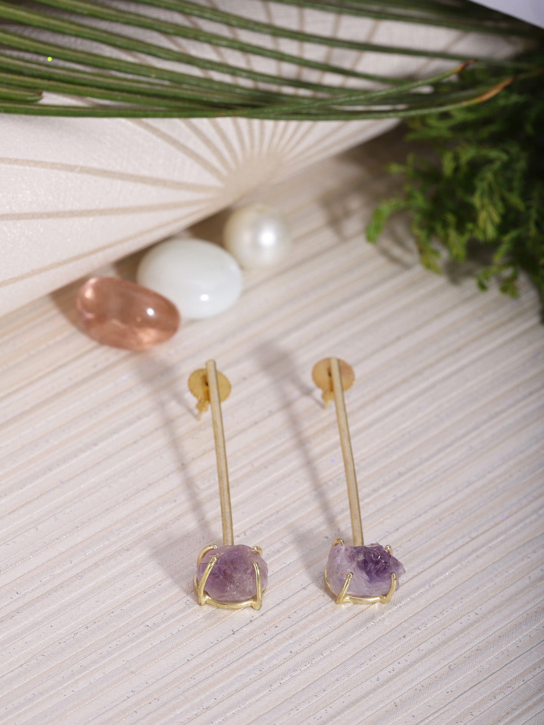 jewelry - berserk - Gold Plated Amethyst Stick Studs