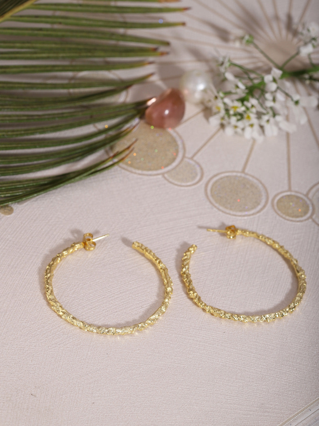 jewelry - berserk - Gold Plated Textured Big Hoops