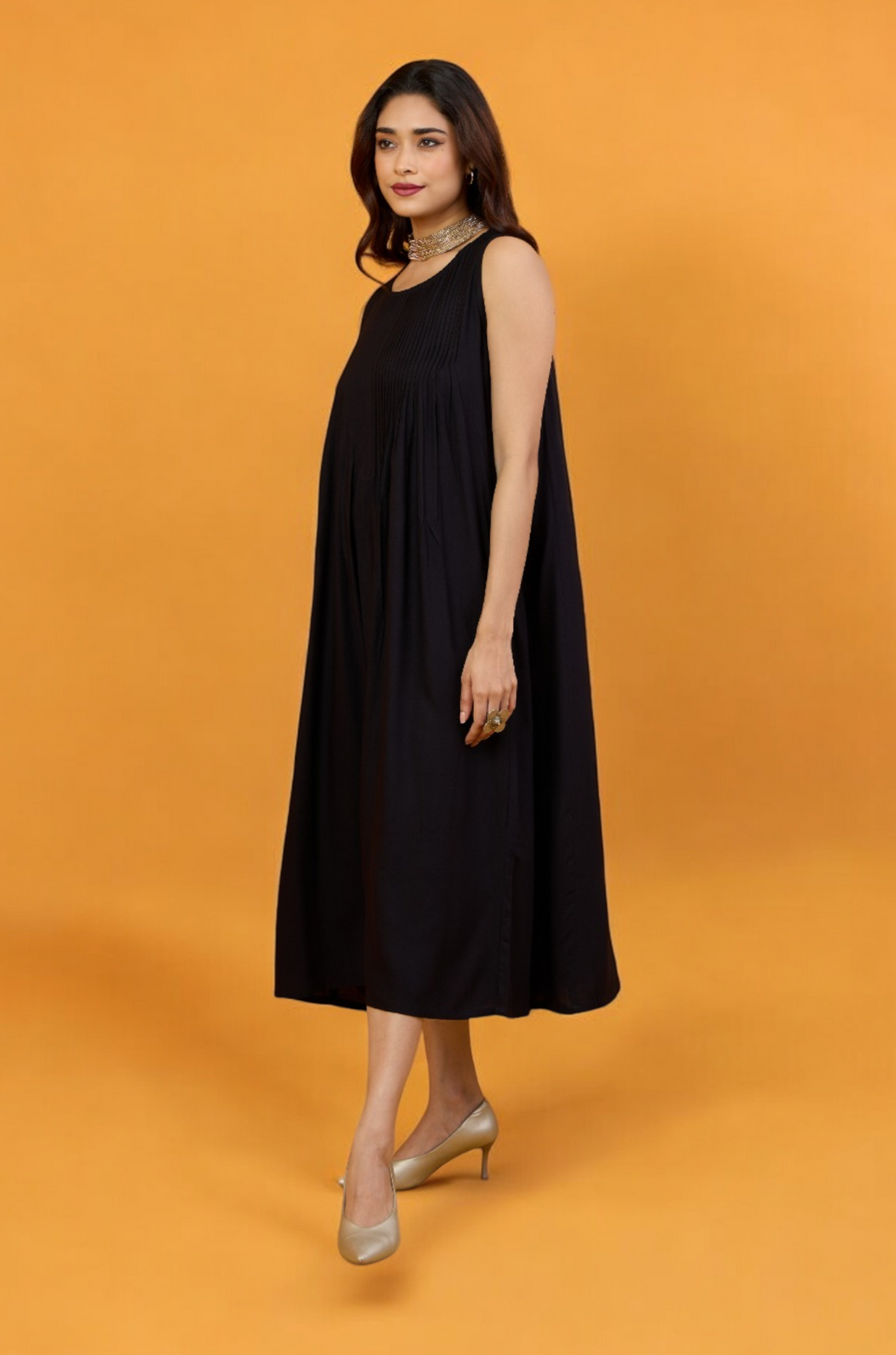 Timeless Onyx Pintuck Sleeveless Dress