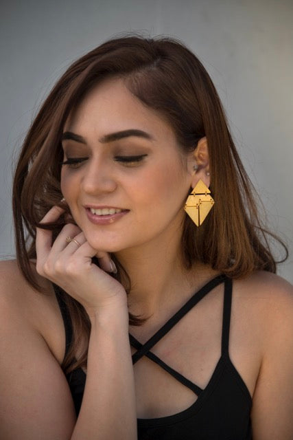 jewelry - berserk - Gold Plated Geometric Rhombus Earrings