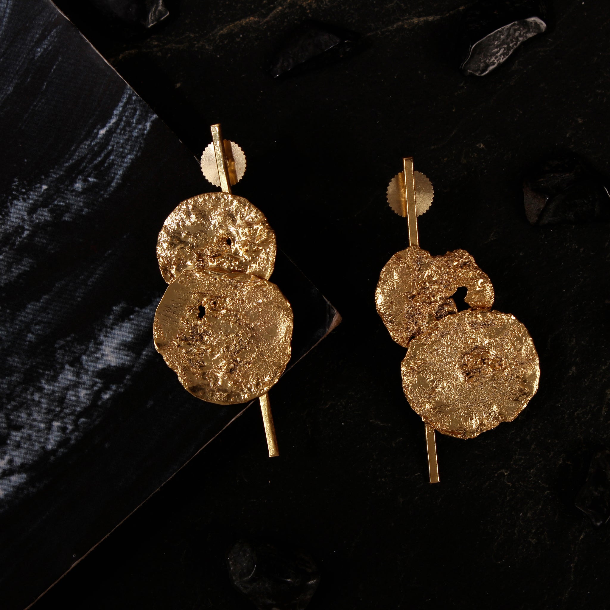 jewelry - berserk - gold plated double disc long studs