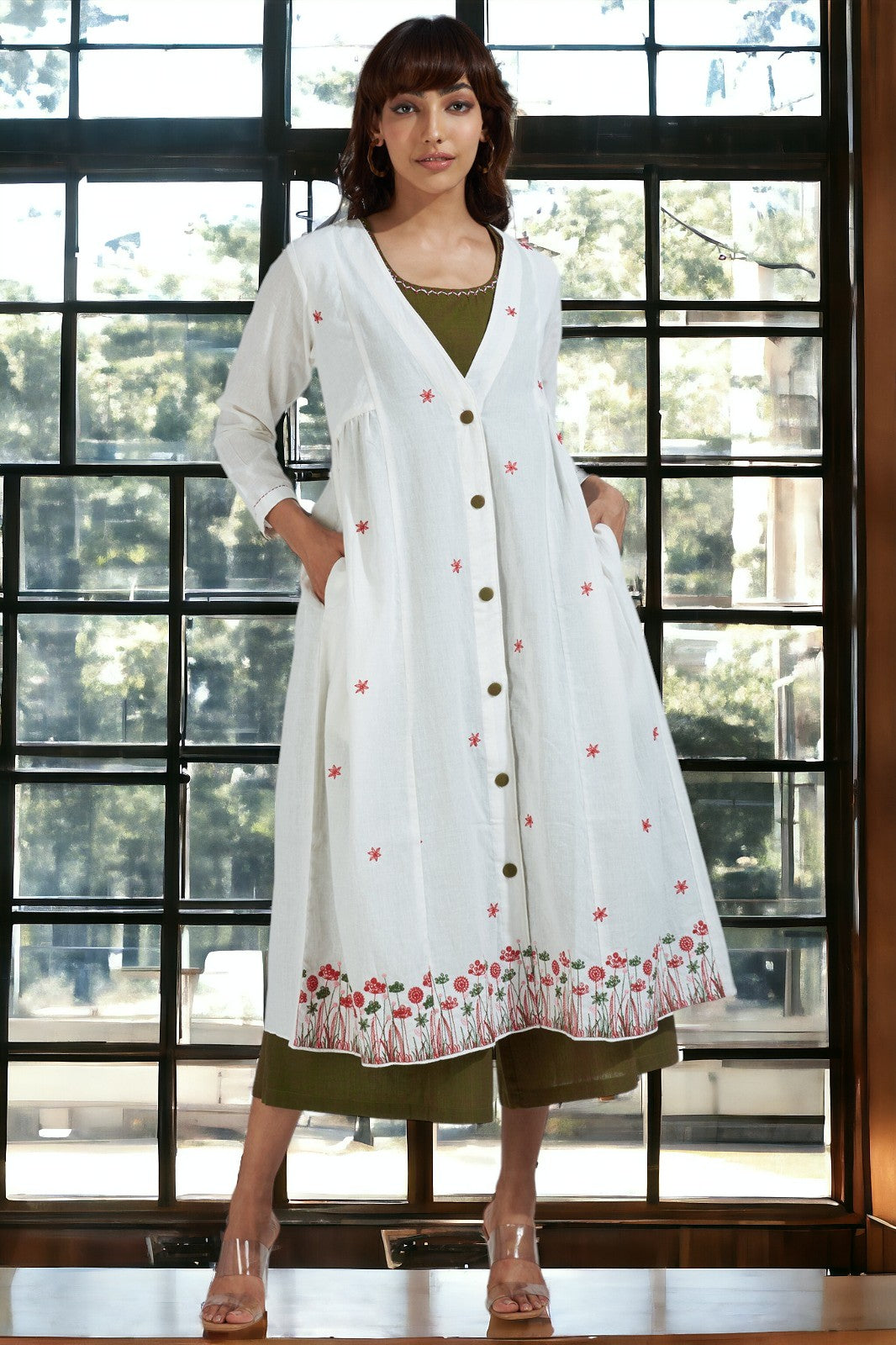 Bimba Women Designer Kurta Straight White Kurti with Attached Jacket Ethnic  at Amazon Women's Clothing store