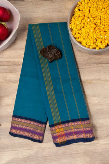 chettinad cotton saree - Marine Blue & Purple Gold Border