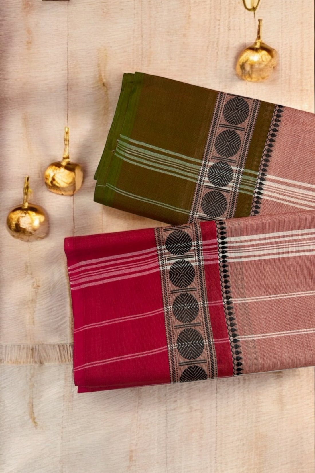 chettinad cotton saree - brick pink & dual border