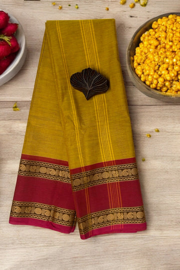 chettinad cotton saree - sunlit green & gold border