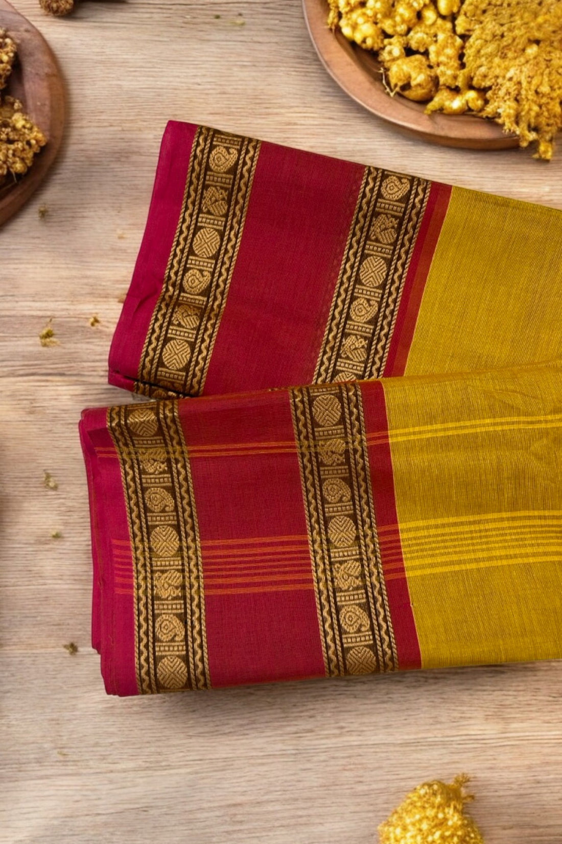 chettinad cotton saree - sunlit green & gold border