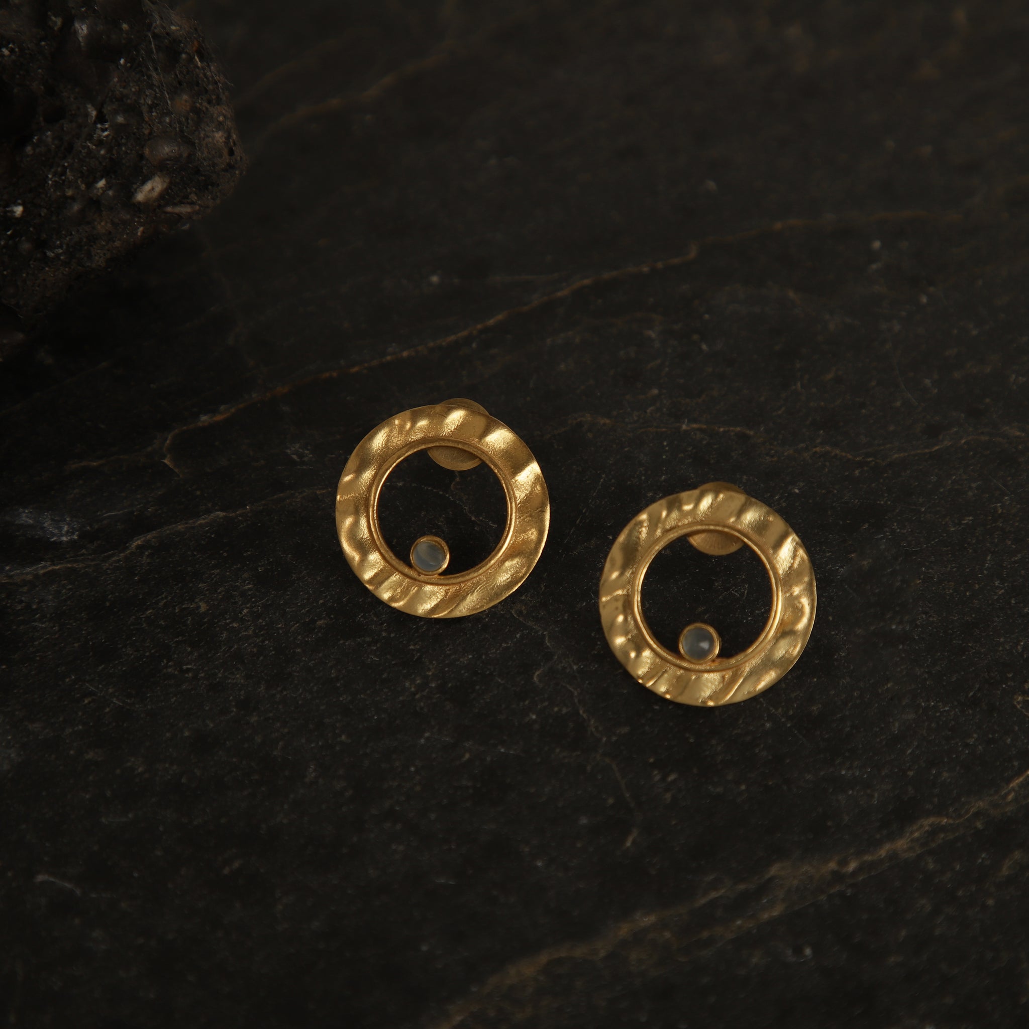 jewelry - berserk - Gold Plated moonstone Ring Studs