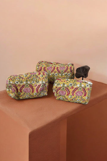 Set of 3 Travel Toiletry Pouches Mint & Mughal