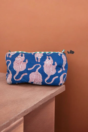 Set of 3 Travel Toiletry Pouches Blue Tiger