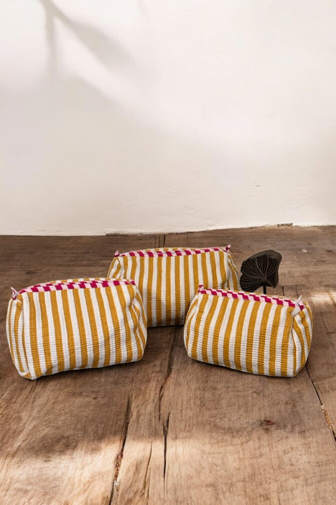 Set of 3 Travel Toiletry Pouches Yellow Stripes