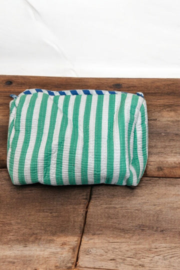 Set of 3 Travel Toiletry Pouches Green Stripes