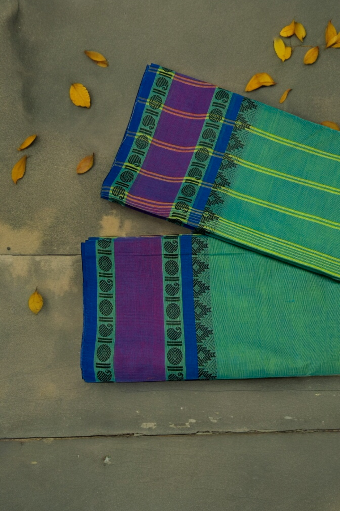 chettinad cotton saree - fresh green & hint of pruple