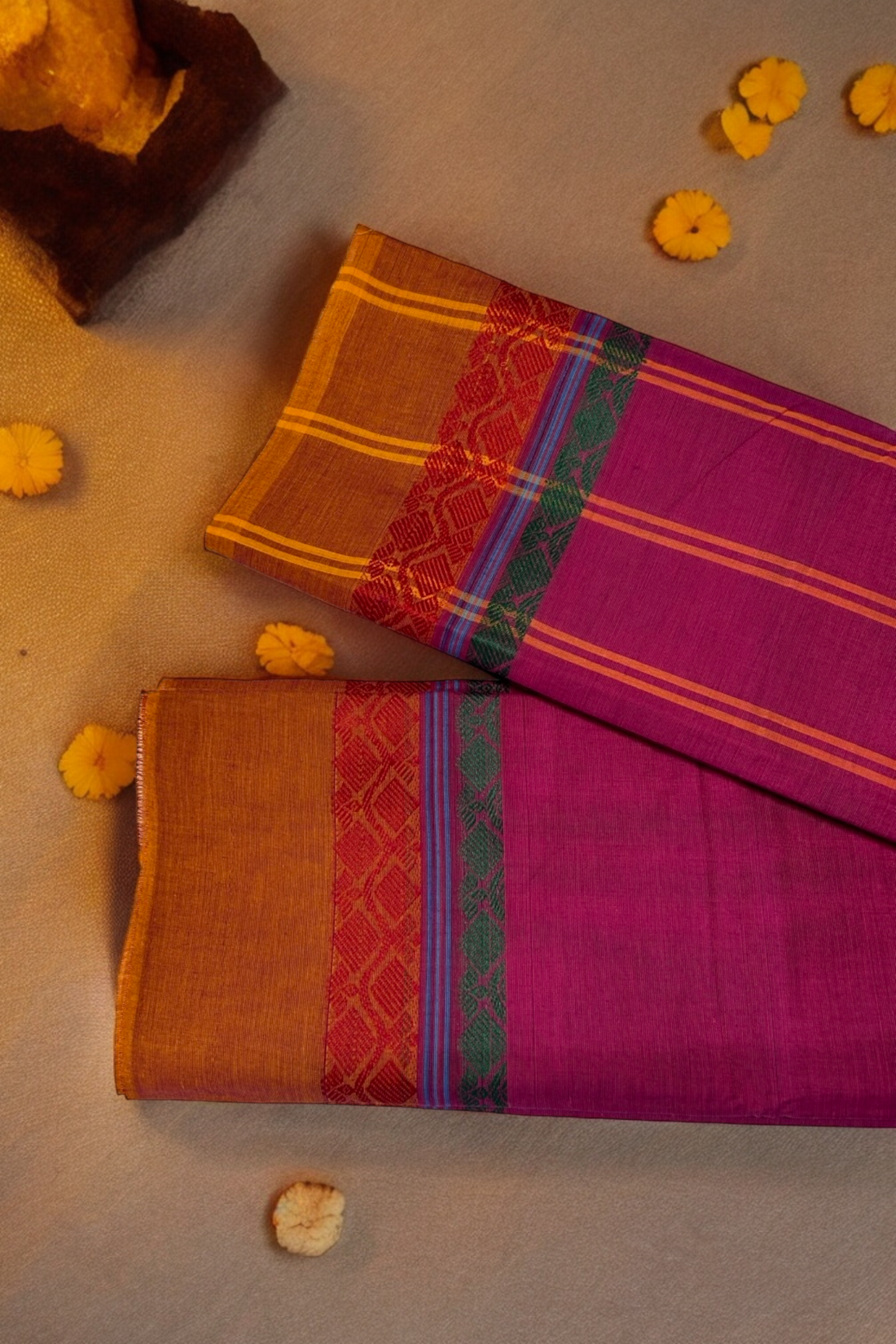 chettinad cotton saree - vintage purple & woven border