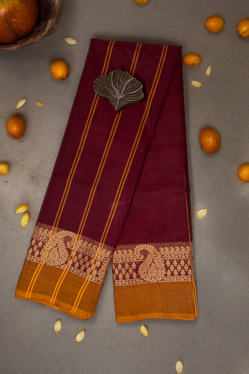 chettinad cotton saree - deep maroon & big gold paisley