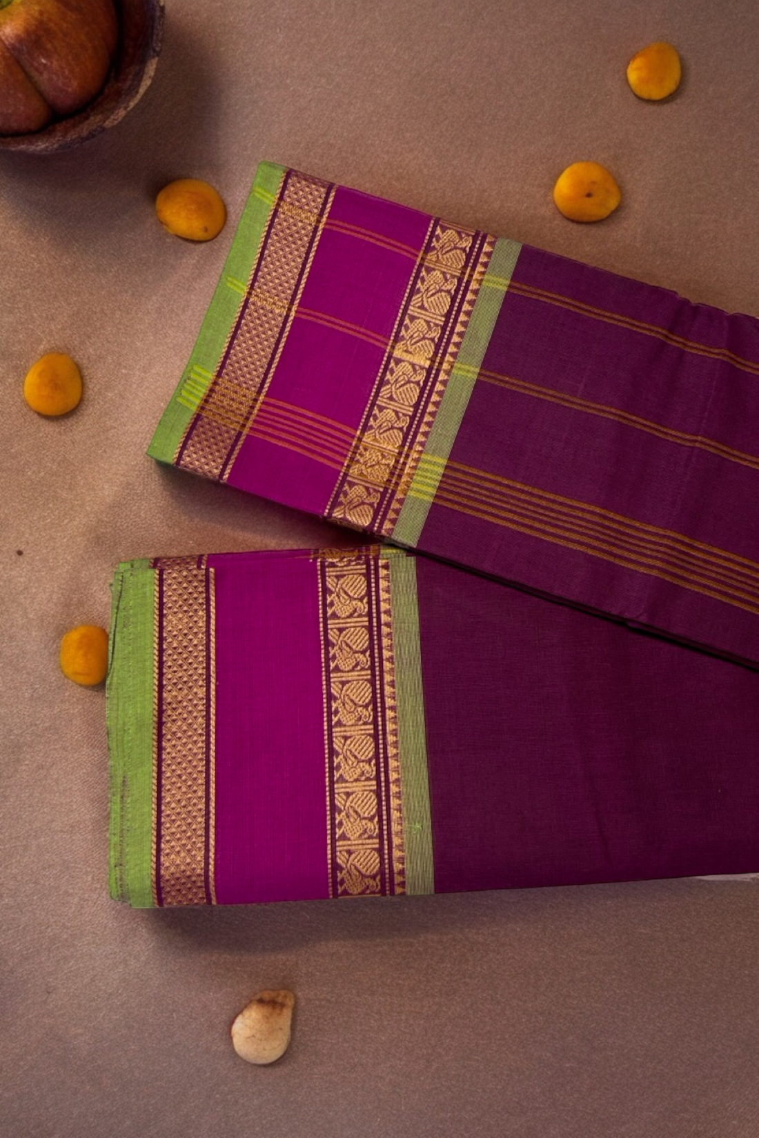 chettinad cotton saree - celebratory hues of purple