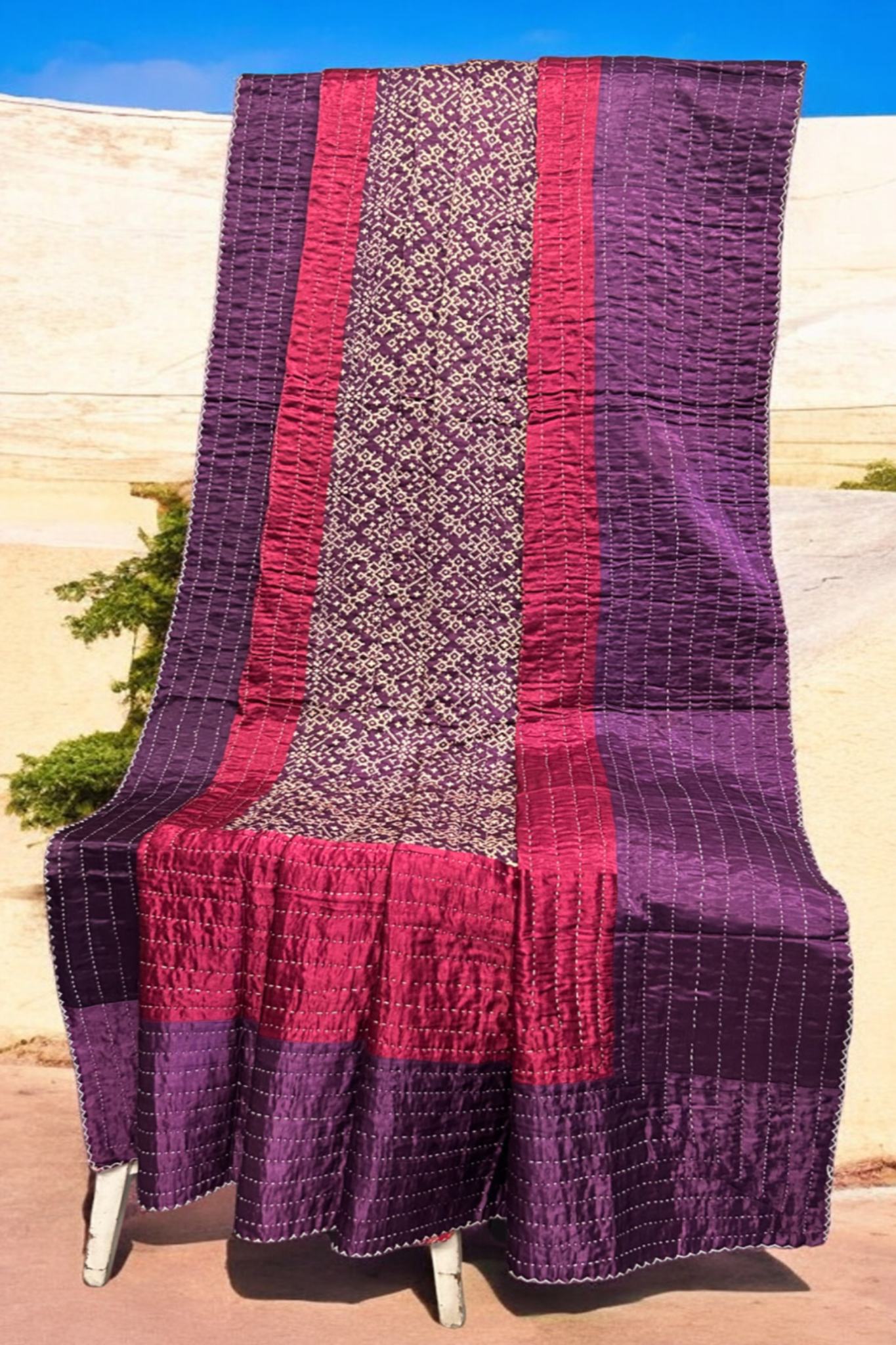 handcrafted reversible mashroo double quilt with filler - Amethyst Rose & Imperial Motifs