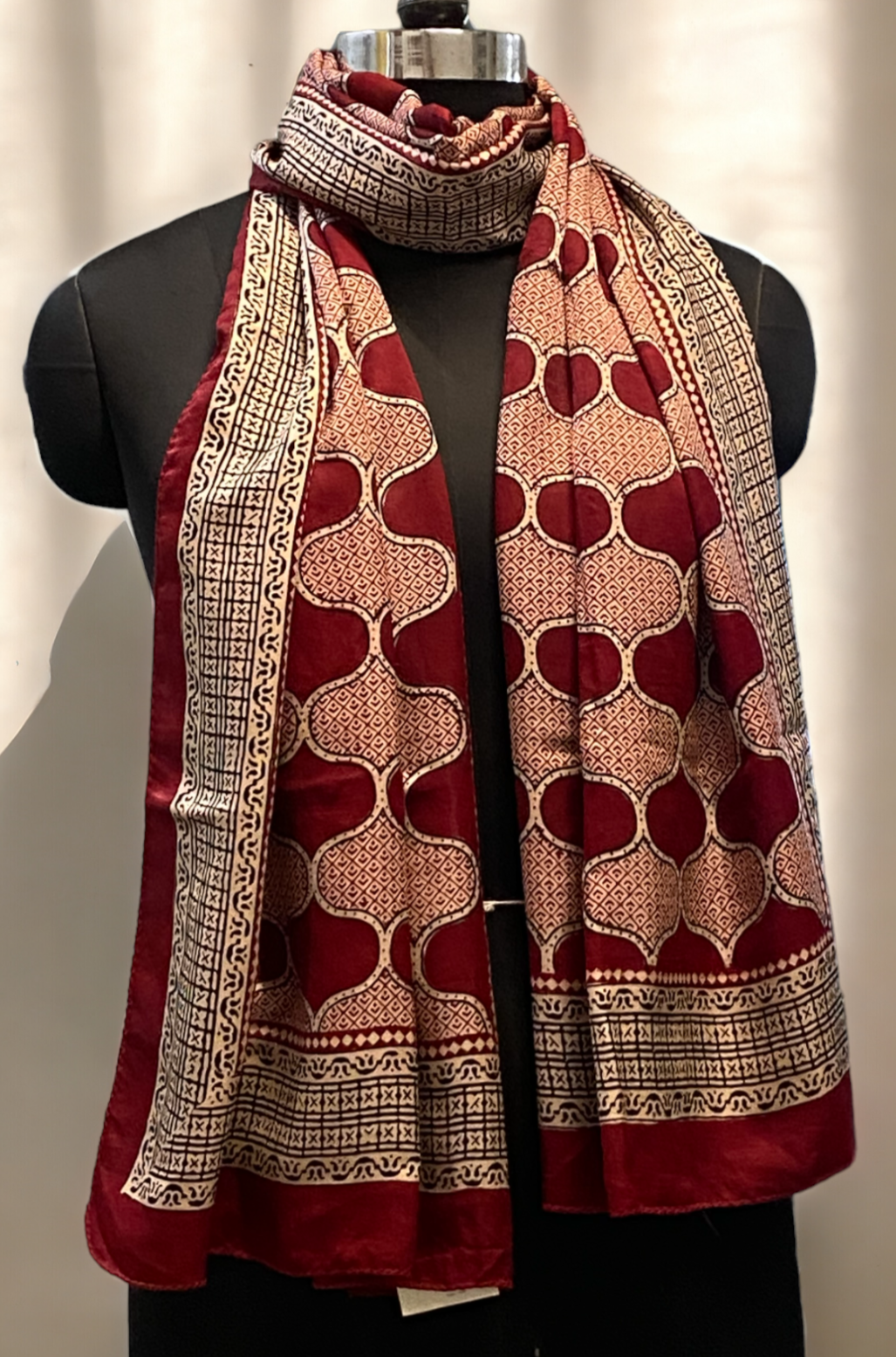 exquisite bagh silk stole vintage motif & madder hues