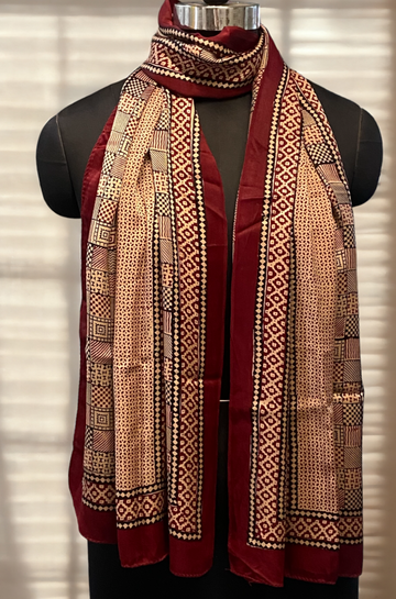 bagh silk stole madder mosaic & lines