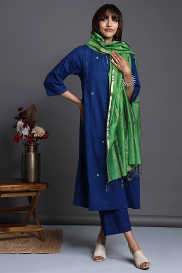 side gather a-line kurta - sapphire elegance & royal reflections