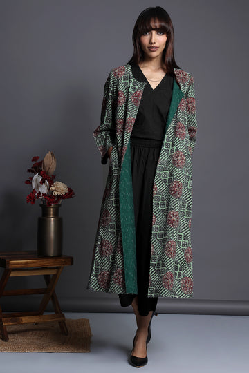 reversible choga (only jacket) - verdant enigma & vintage mandala