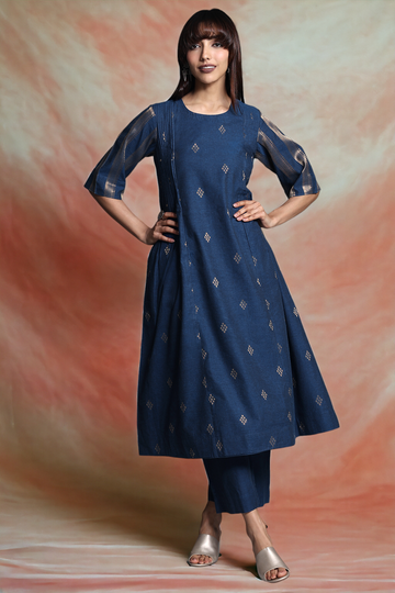 pintuck a-line kurta - sapphire sunburst & luxe glow