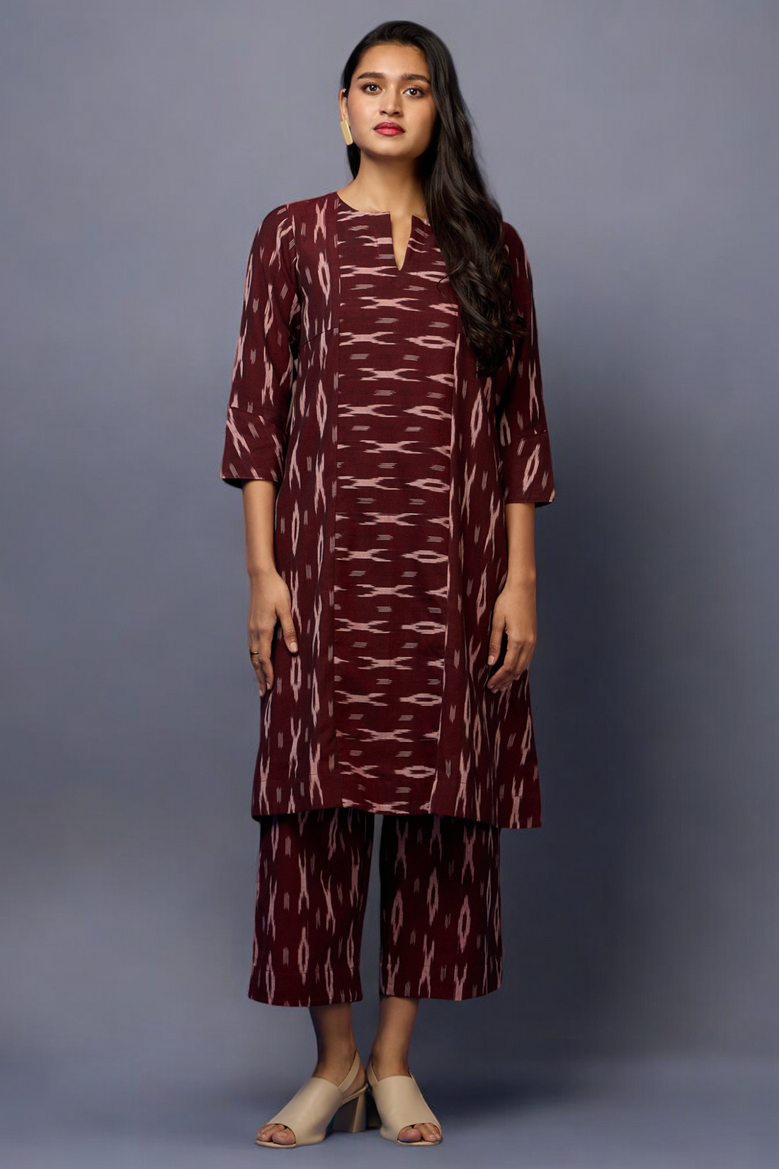 a-line kurta co-ord set - Maroon Muse & Stardust