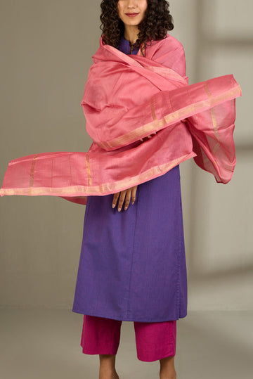 handwoven maheshwari dupatta - lotus pink