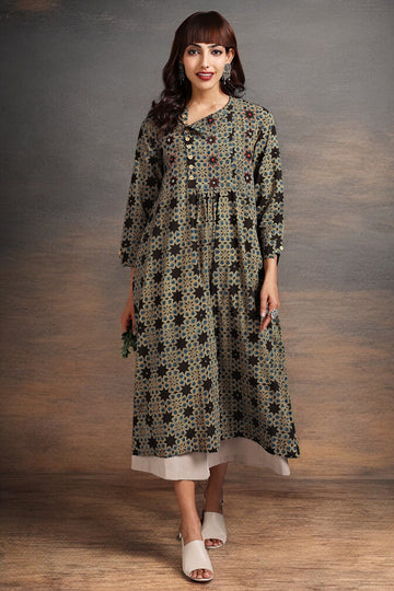 zen yoke gather kurta - hickory brown & stargazer lily