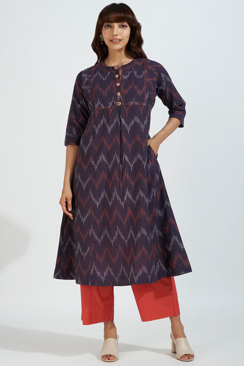 kalidar kurta - plum passion & salmon hues - maati crafts