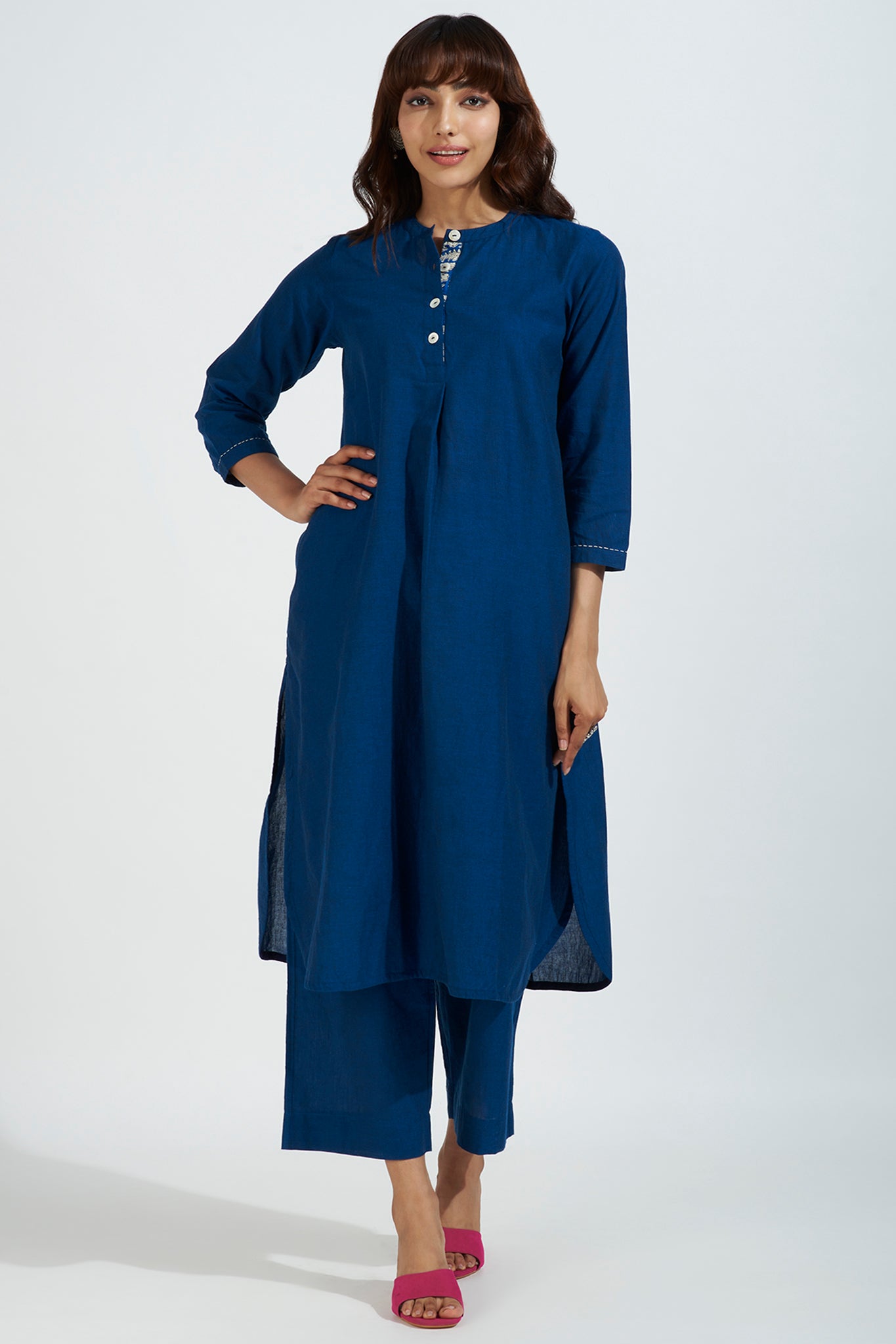 stand collar kurta with round hem - regal indigo & vintage opulence ...