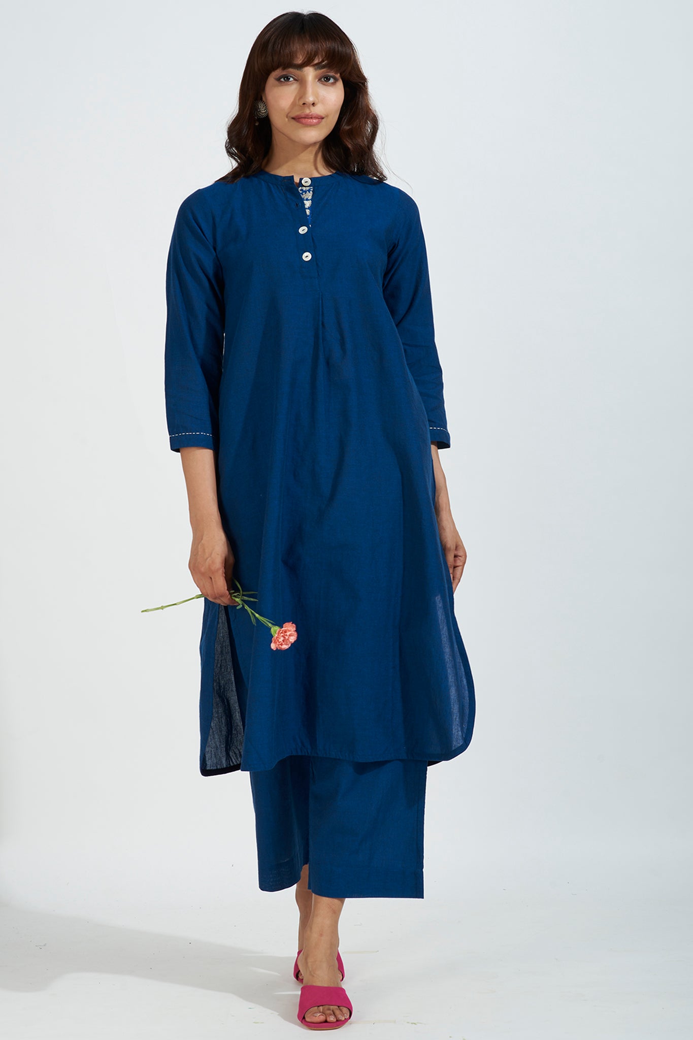 stand collar kurta with round hem - nautical nightfall & indigo hue ...