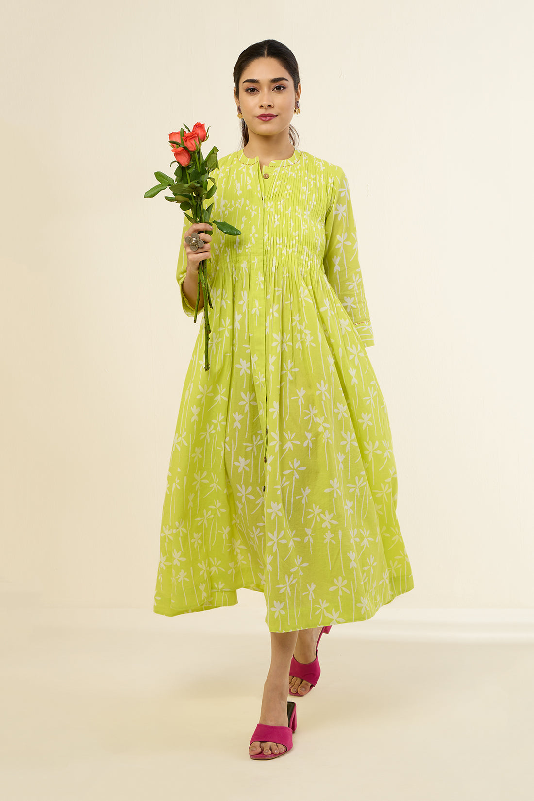 Zesty Lime Flower Bouquet Infinity Pintuck Dress