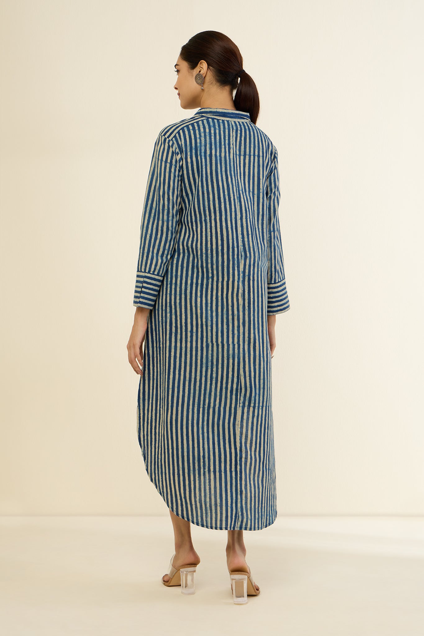 Ajrkah indigo white stripes button down Long shirt dress 