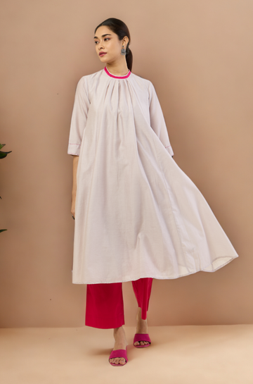 crew neck silk pleated dress - moon whispers & silver blush