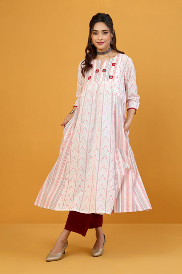 Ruby Frost A-line Side Gather Cotton Kurta with Mirror work