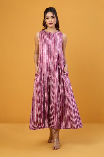 Vivid Magenta Stripes Sleeveless Button Down Jumpsuit