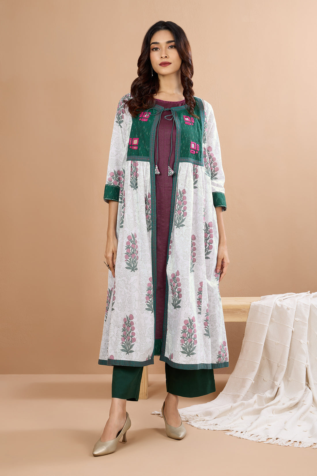 Mughal Dreamscape Gather Jacket with Yoke and Tie-Up (only jacket)