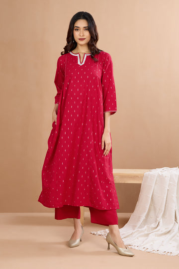 Red Moonlight Shimmer Side Gather A-Line Kurta