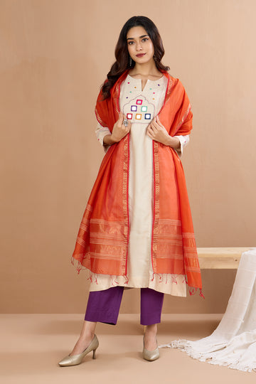 Ivory Silk Regal Reflections A-Line Panelled Kurta