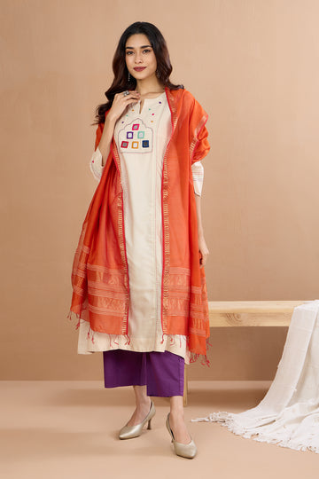 Ivory Silk Regal Reflections A-Line Panelled Kurta