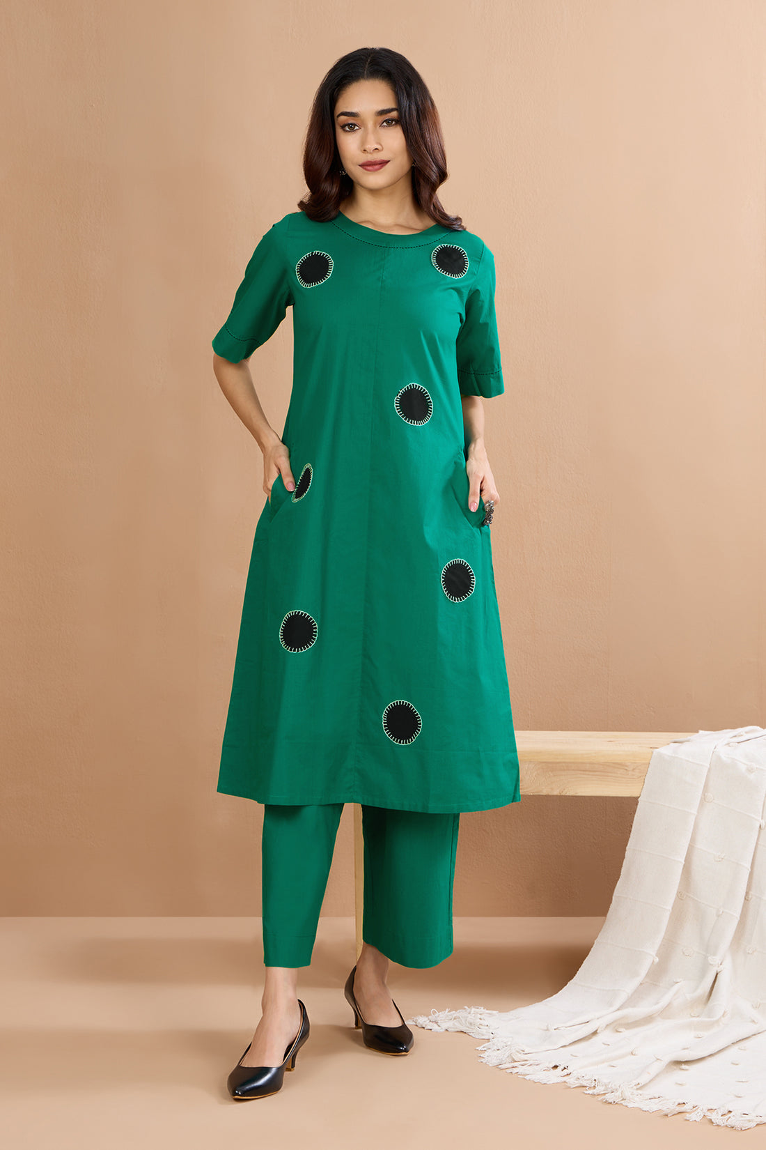 Seafoam Polka Round Neck Kurta