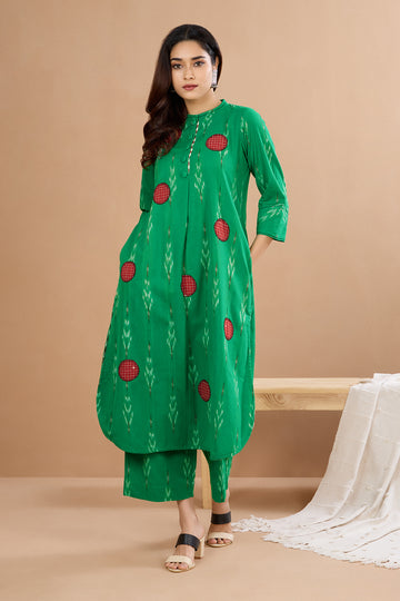 Jade & Berry Dots Applique Cotton Ikat Kurta