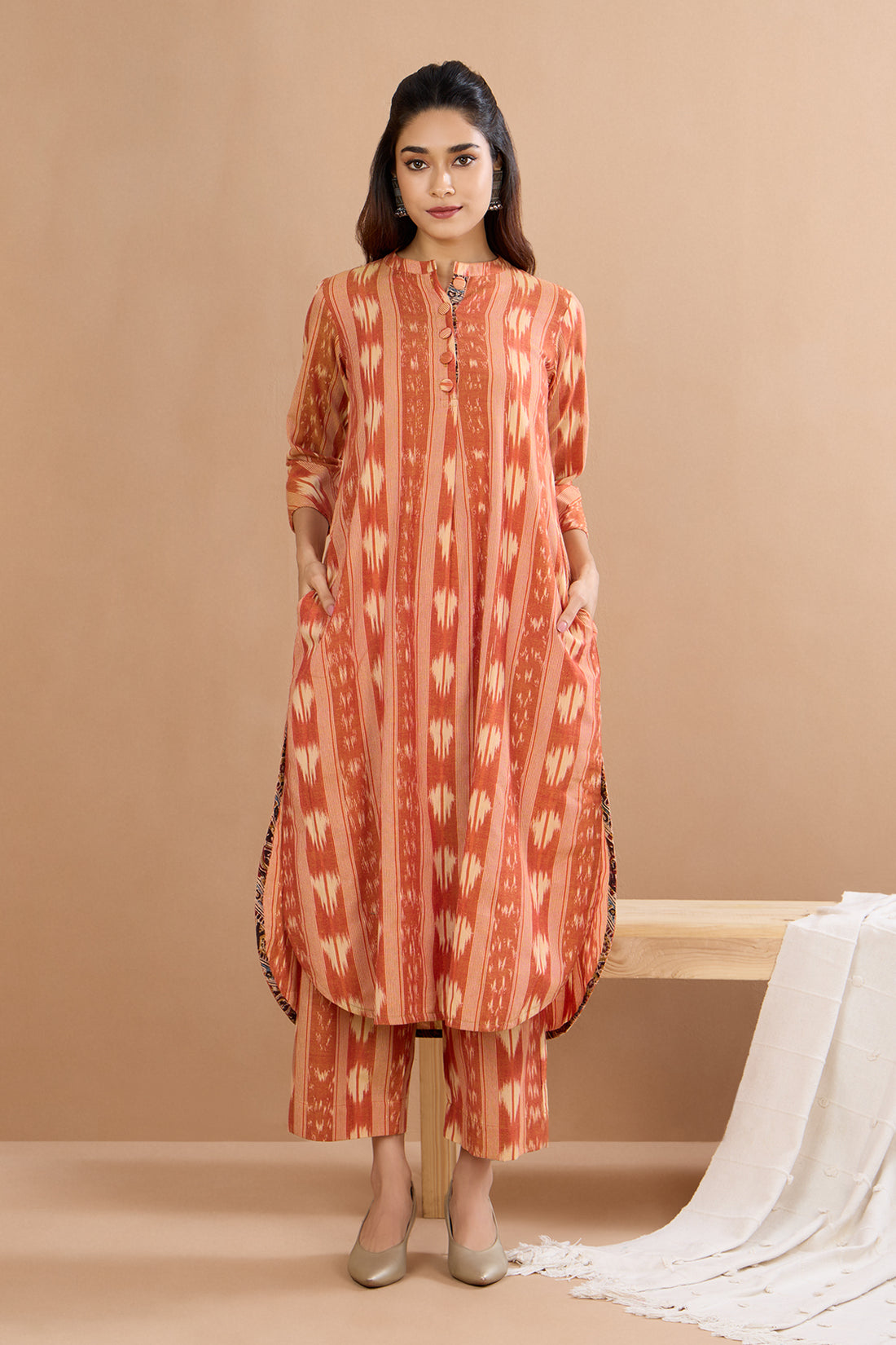 Tangerine Dusk Cotton Ikat Kurta