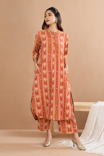 Tangerine Dusk Cotton Ikat Kurta