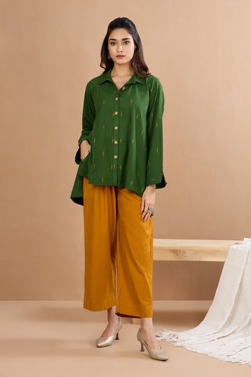 Forest Gold  Front High Low Hem Cotton Shirt (only shirt)