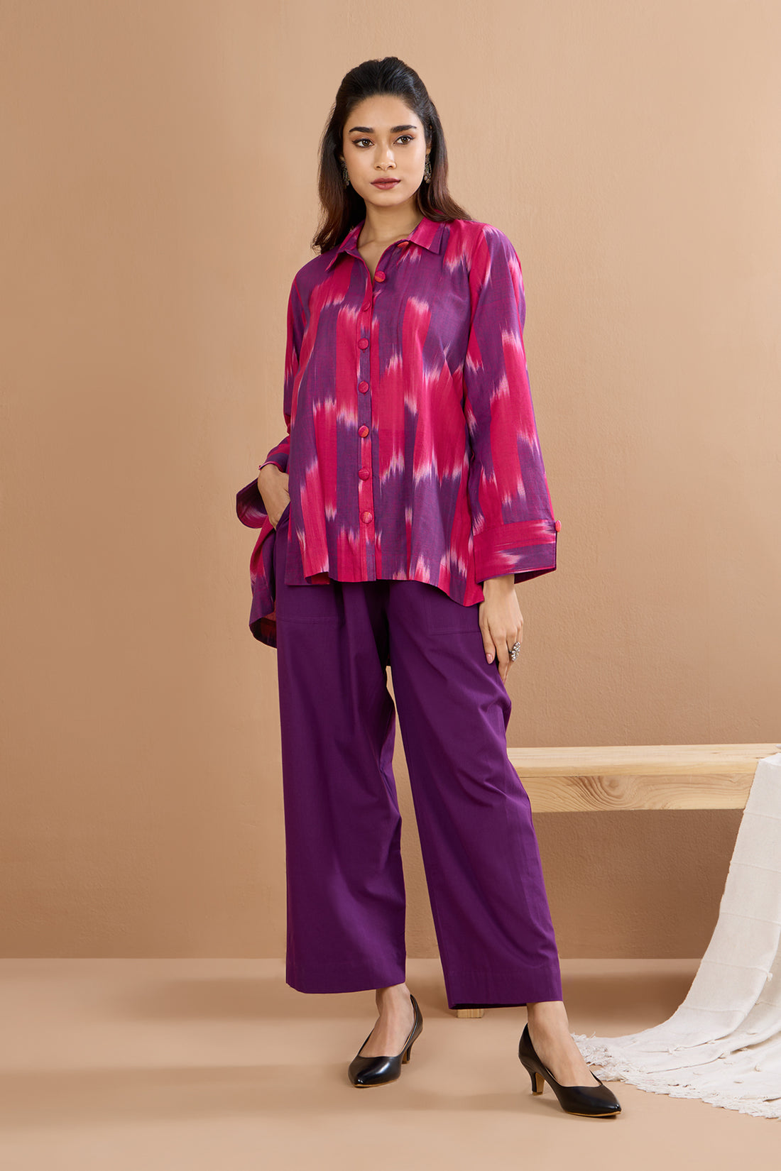 Amethyst Fuchsia Front High Low Hem Cotton Shirt (only shirt)