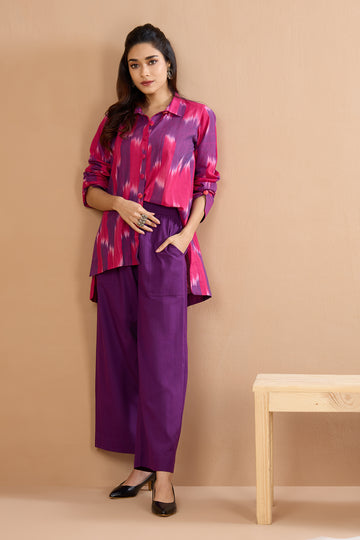 Amethyst Fuchsia Front High Low Hem Cotton Shirt (only shirt)