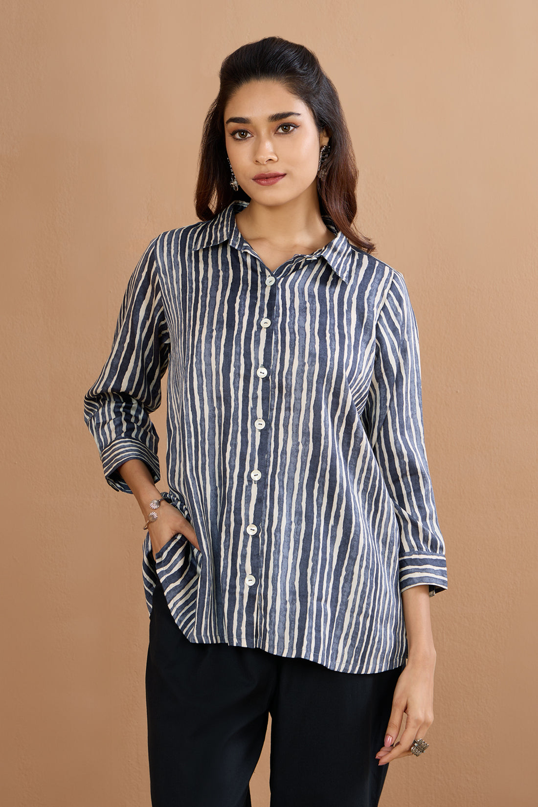 Minimalist Grey Stripes Everyday Cotton Satin Shirt