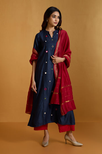 Luxe Silk Kaleidoscope of Ocean Dreams Long Panel Kurta